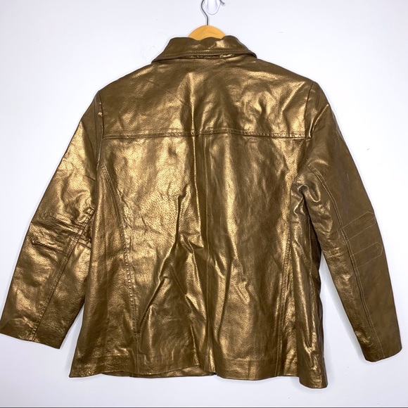 JL Studio Jessica London Gold Bronze Leather Jacket Size 14W - Picture 3 of 6